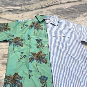 Prada Green and Blue Floral Stripe Shirt